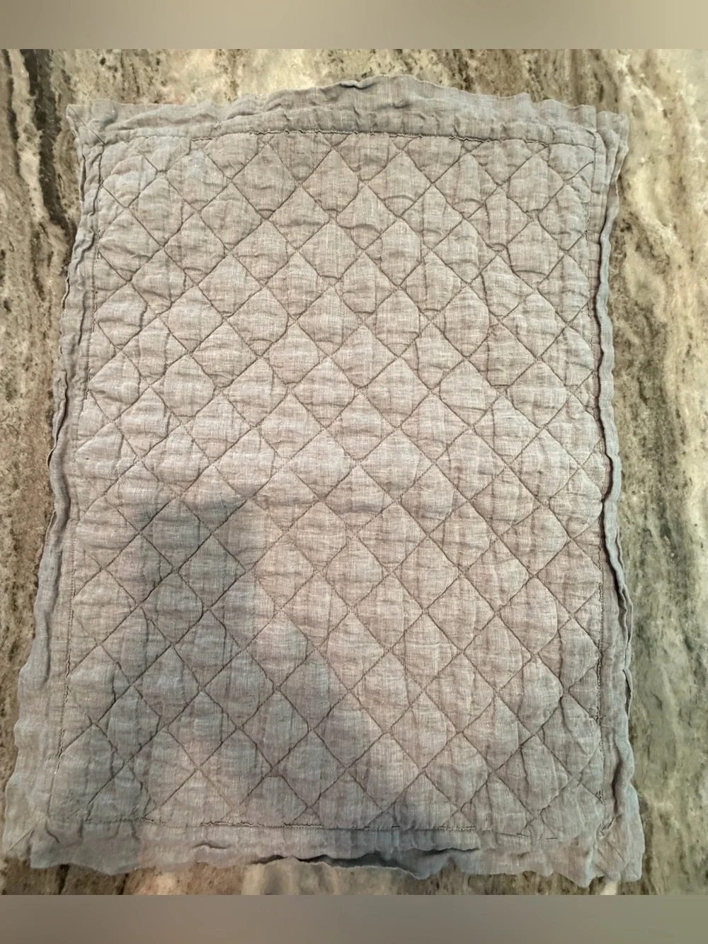 2 Pottery Barn Linen Diamond Quilted Standard Pillow Shams. Gray